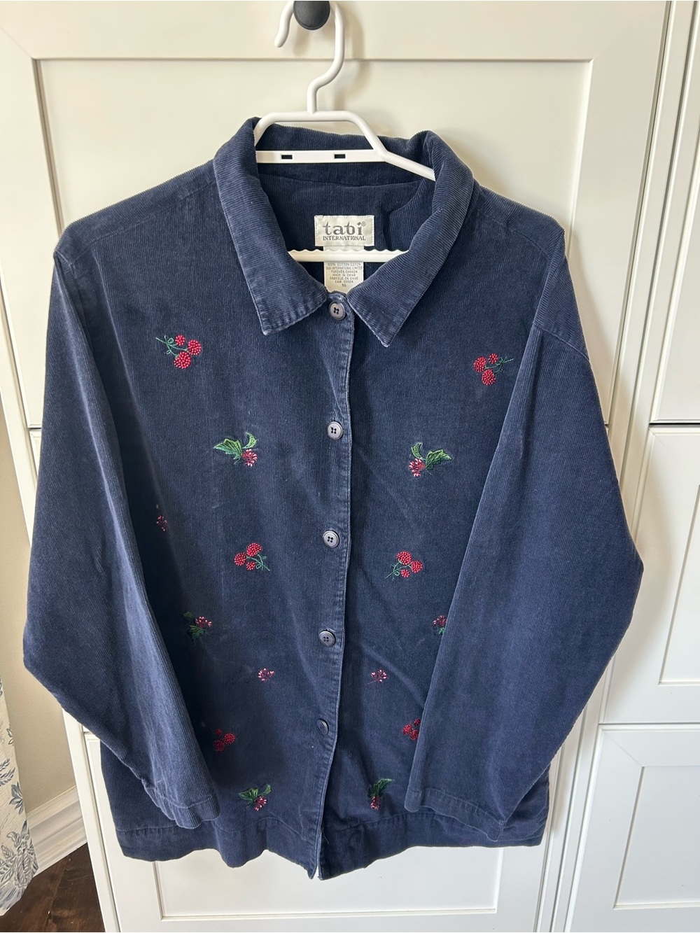 Embroidered Navy Button-Down Corduroy Shirt - Raspberry Detail - Picture 8 of 8